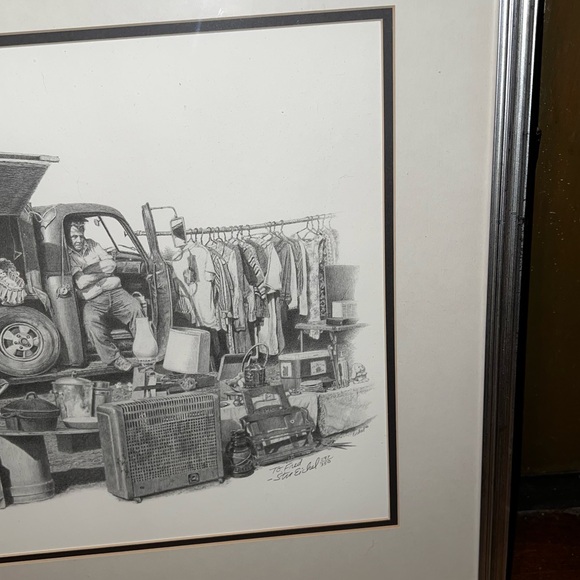 RARE Vintage Flea Market Detailed Framed Drawing Signed - Picture 4 of 15